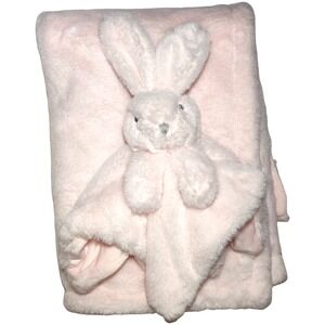 Manhattan Kids Solid Pink Blanket Bunny Lovey Security Set NWOT Plush Soft Girl
